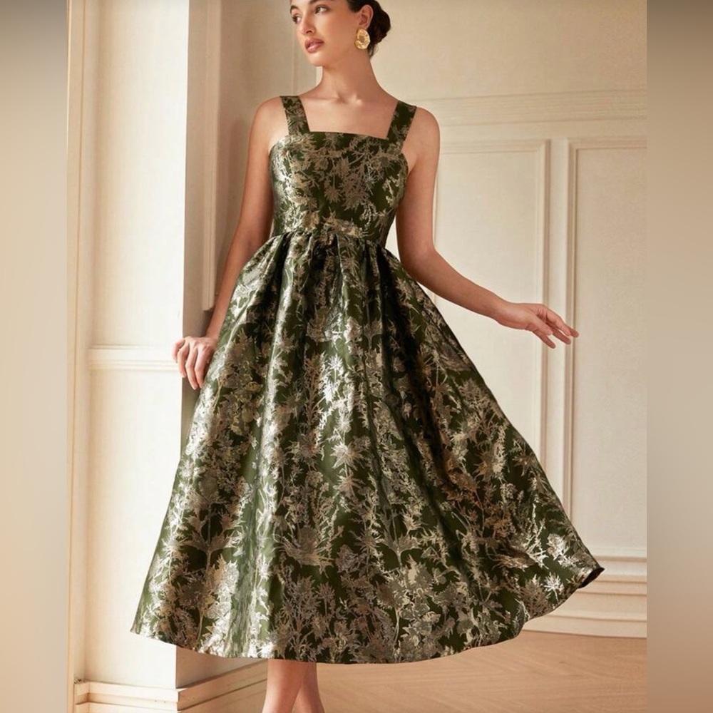 Elegant Green Floral Dress